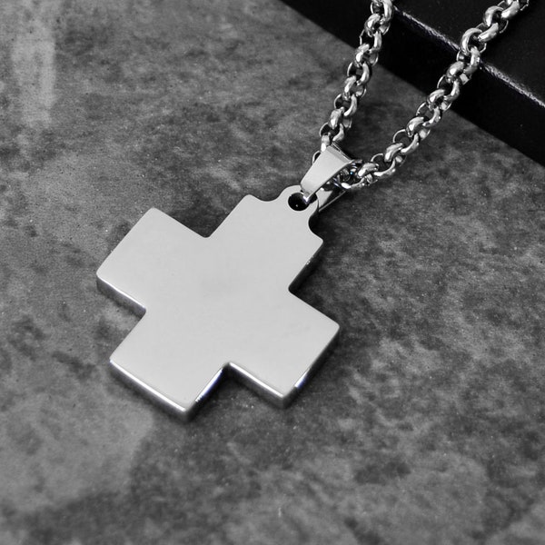 Mans Necklace Greek Cross Pendant On 316L Stainless Steel Chain Waterproof