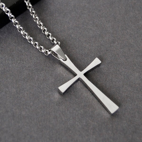 Cross Necklace With Stainless Steel Rolo Chain
