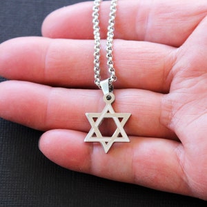 Star of David Necklace, Waterproof, ALL Stainless Steel Necklace, small textured