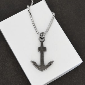 Anchor Necklace, Gunmetal Pendant on Stainless Steel Box Chain