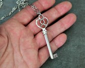 Key Necklace, Silver Necklace, Womans Necklace, Long Necklace, Silver Necklace, Stainless Steel Chain, Gifts for Her, Girlfriend Gift