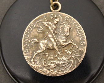 Lex & Lu Sterling Silver Antiqued Saint George Medal LAL104399 