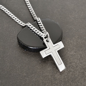 Stainless Steel Cross Necklace Waterproof With Curb Chain