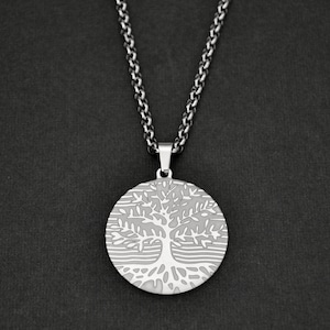 Tree of Life Necklace, Stainless Steel Rolo Chain with Laser Tree of Life Pendant, Family Tree, rlo