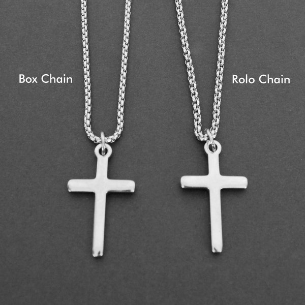 Cross Necklace. Box Or Rolo Chain. WATERPROOF Stainless Steel Cross Necklace (About Quarter Size)