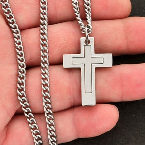 Cross Necklace For Man, Stainless Steel, Thick Curb Chain, Nice Gift