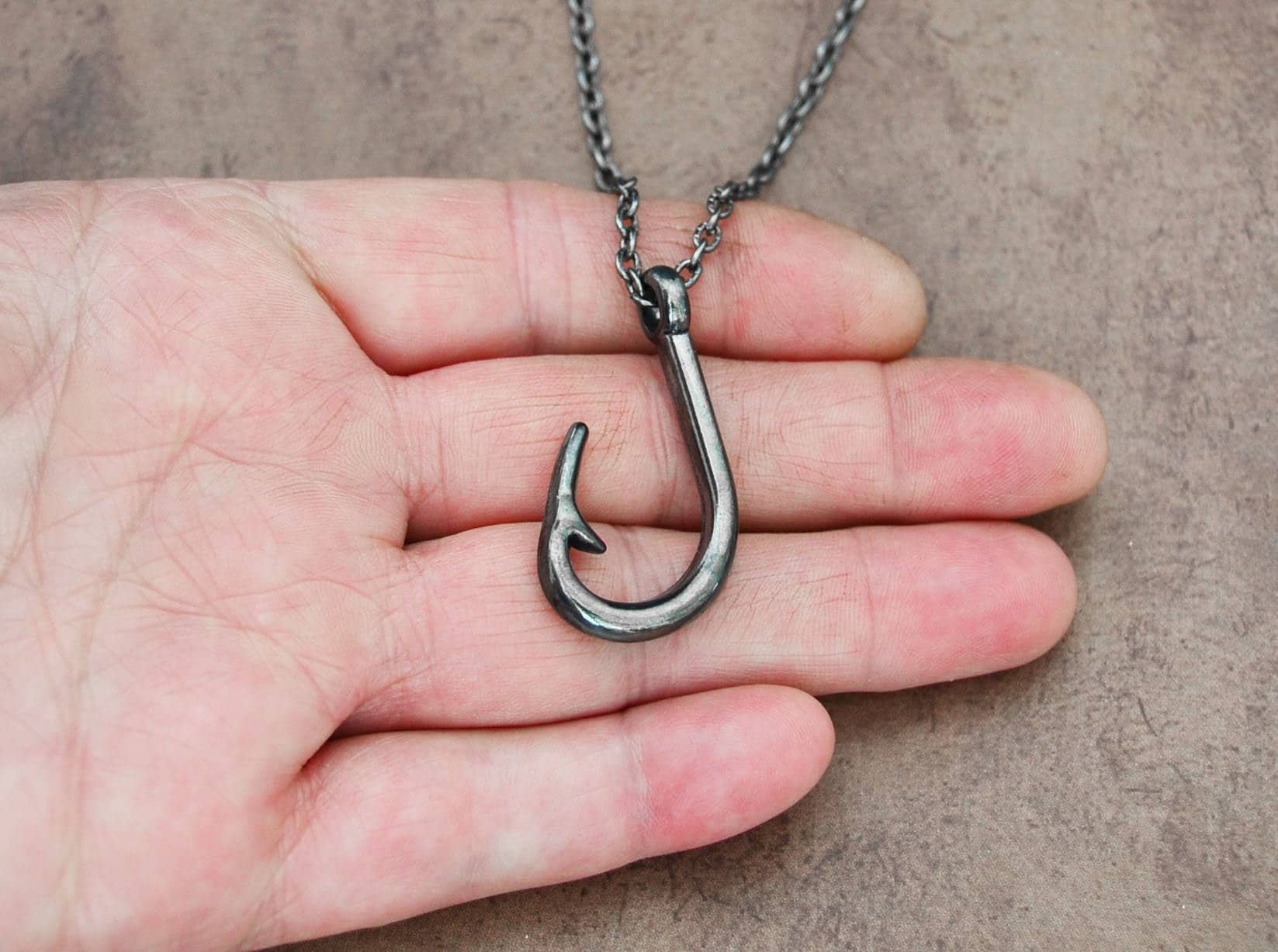Fish Hook Necklace Black Fish Hook Necklace Gift for Men Etsy