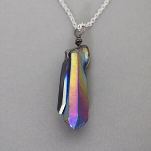 MYSTIC QUARTZ Necklace, Crystal Necklace Men, Wire Wrapped Titanium Quartz Pendant on Stainless Steel Chain, 106 108
