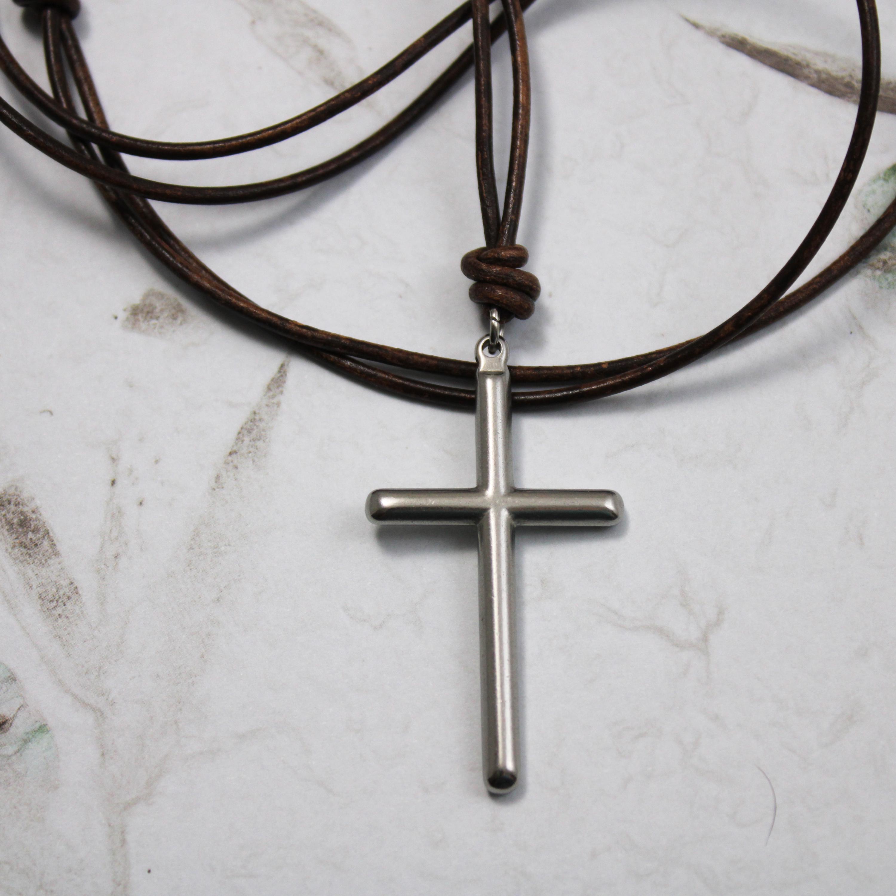 Cross Necklace With Leather Cord, Large 2 Inch Cross, 2mm Thick Leather ...