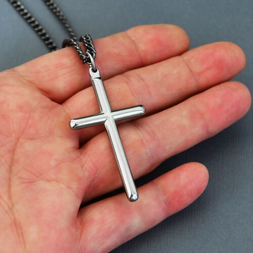 Big Silver Cross Necklace Mens Silver 