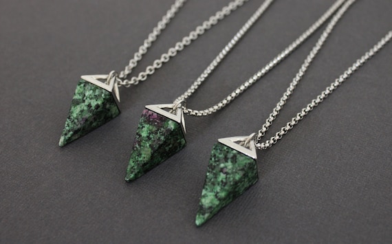 Ruby In Zoisite Pendant on Stainless Steel Chain, Necklace for a Man