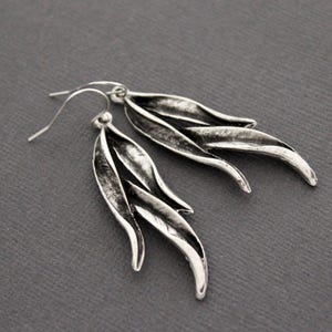 Silver Leaves Earrings, Long Graceful Dangle Earrings, Silver Drop Boho Earrings, Leaf Earrings for Woman