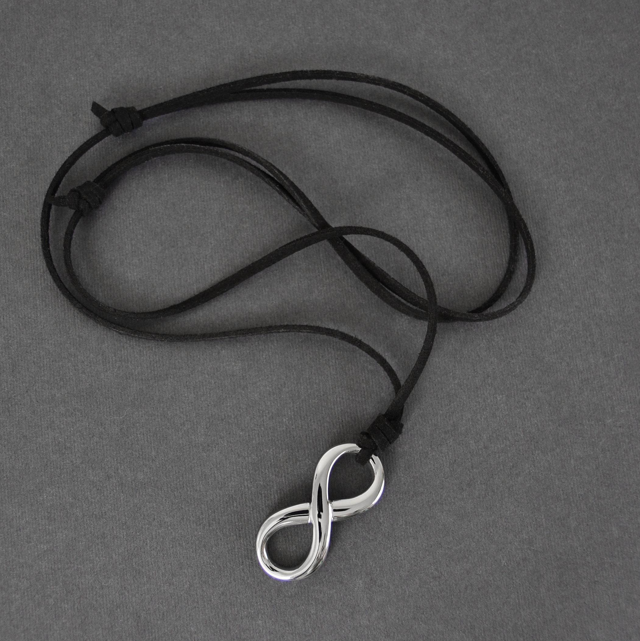 INFINITY Necklace With STAINLESS STEEL Infinity Pendant on Black Faux ...
