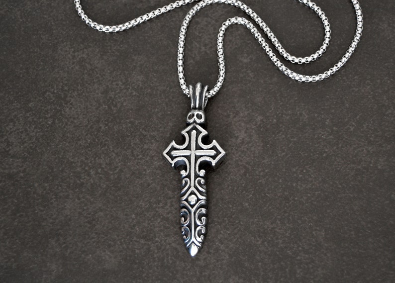 Sword Cross Necklace for Men Heavy Stainless Steel Pendant on | Etsy