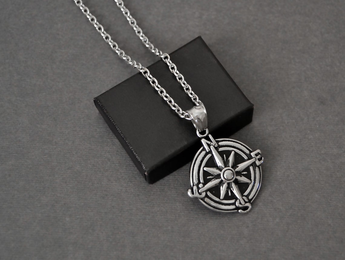 Mens Compass Necklace Silver Compass Necklace for Men Mens Etsy