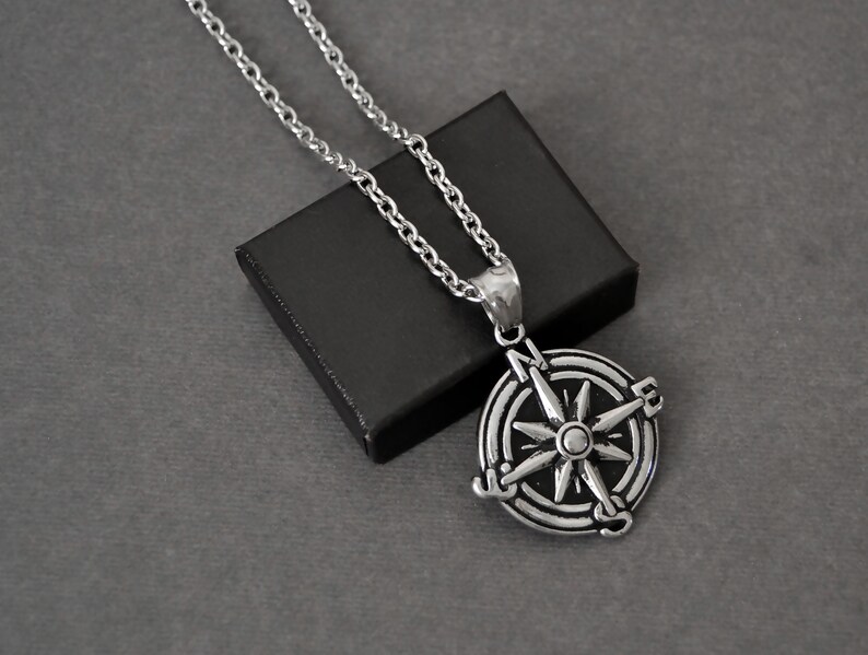 Compass Necklace Silver Compass Necklace for Men Mens Etsy