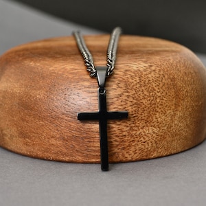 Black Cross Necklace. Gunmetal Steel Curb Chain.  BCB