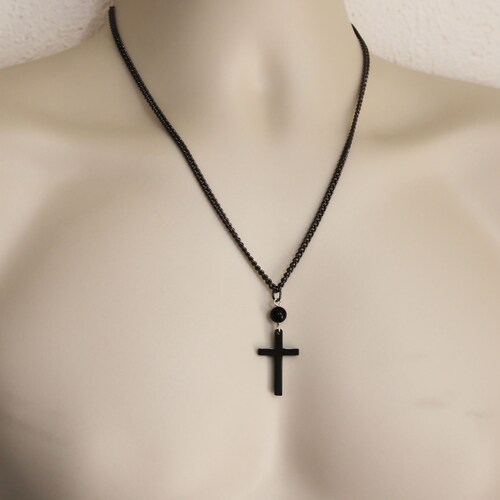 Mans Cross Necklace With Sterling Silver and Black Onyx Mans Etsy