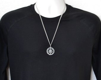 Dharma Wheel Necklace,  Large Ship Wheel on StainlessSteel Curb Chain, Mans Necklace, Buddhist Gifts For A Man