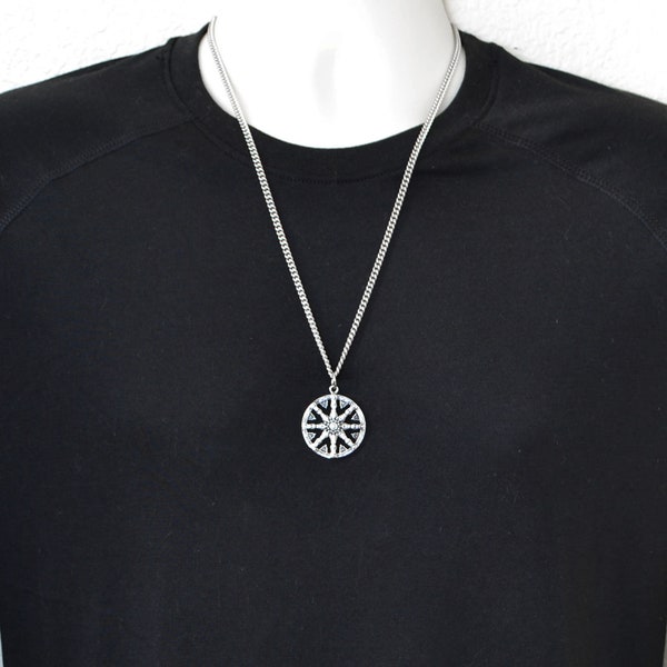 Dharma Wheel Necklace,  Large Ship Wheel on StainlessSteel Curb Chain, Mans Necklace, Buddhist Gifts For A Man