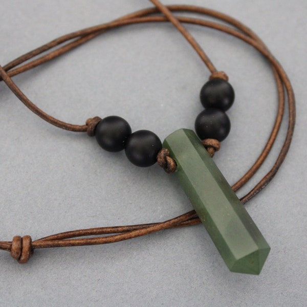 JADE Necklace, Black Onyx, Black Or Brown Beaded Leather Necklace