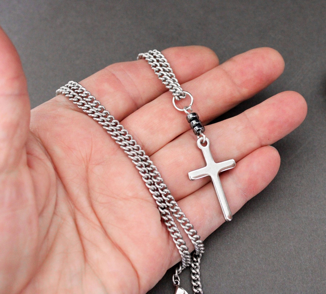 Hematite Cross Necklace Sterling Silver Link Stainless Steel Etsy