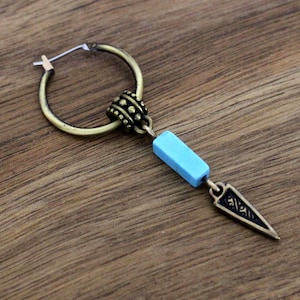 Turquoise Earring For A Man, Mans Earring, Gypsy Hoop Earring, Mans Dangle Earring, Mans Hoop Earring