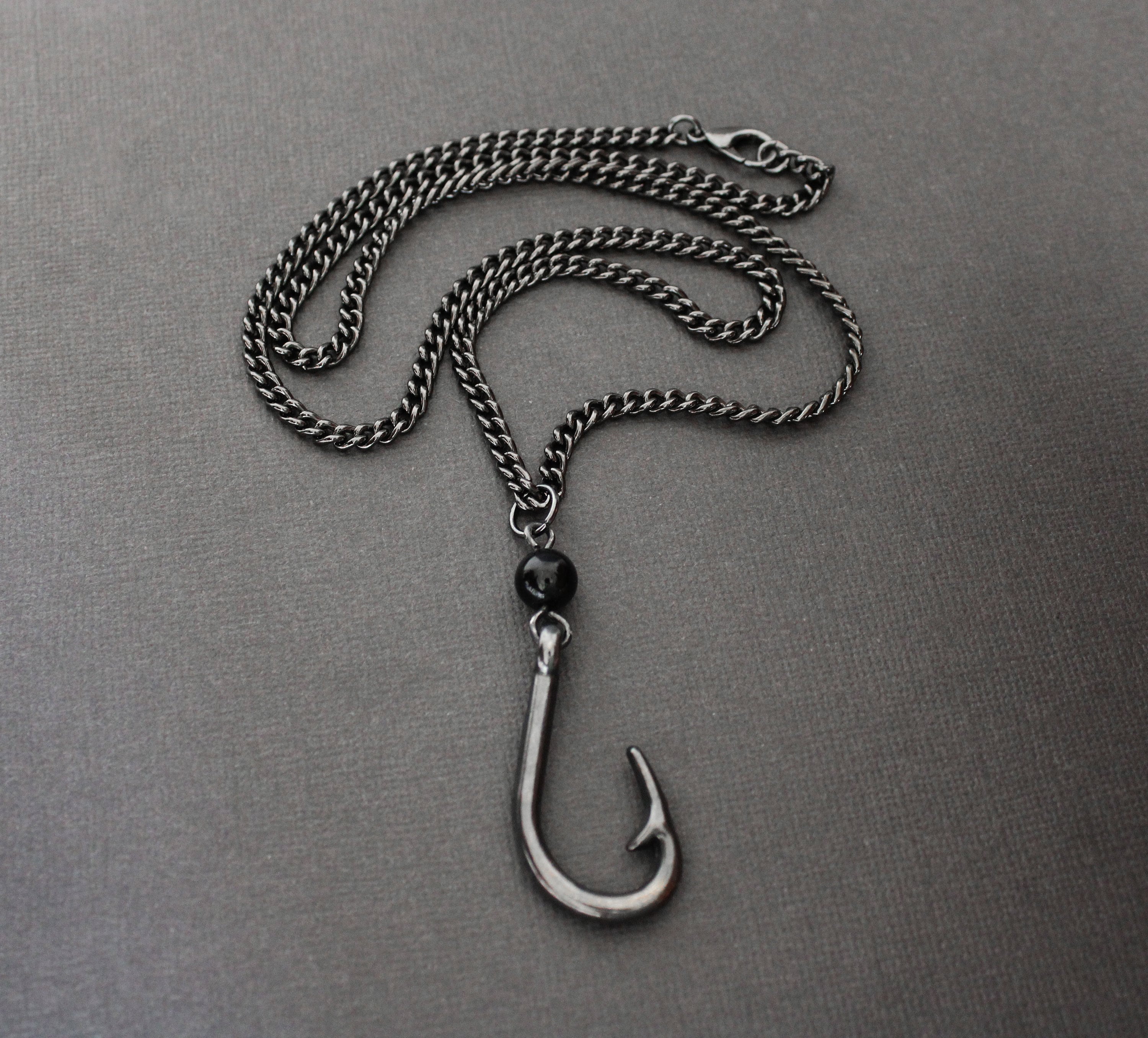 Mens Cross Necklace With Fish Hook 