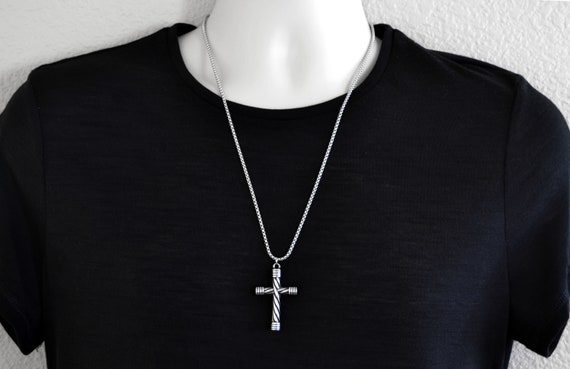 Silver Twist Cross Necklace for Men Heavy Stainless Steel | Etsy