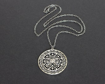 Circle Necklace Large Statement Necklace Paper Clip Chain Silver Filigree Necklace