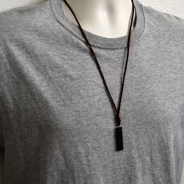 Bar Necklace With Black Faux Suede, Lobster Clasp, Leather Necklace Man