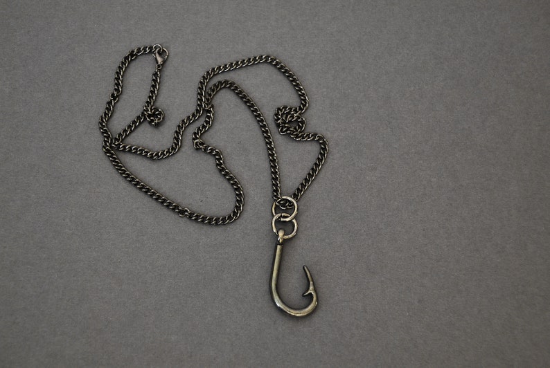 Mens Fish Hook Necklace Necklaces for Men Black Chain Etsy