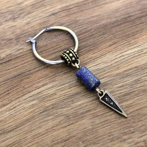 Lapis Lazuli Earring For A Man, Mans Earring, Gypsy Style Hoop Earring, Mans Hoop Dangle Earring
