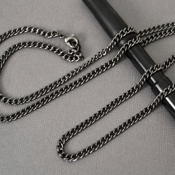 Black Curb Chain, Necklace for Man's Cross or Pendant