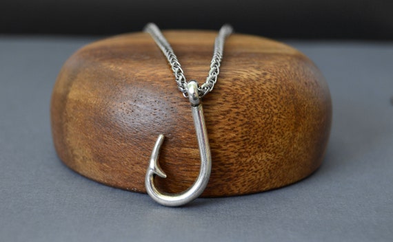 Silver Fish Hook Pendant Necklace Mens With - Silver Fish Hook Pendant