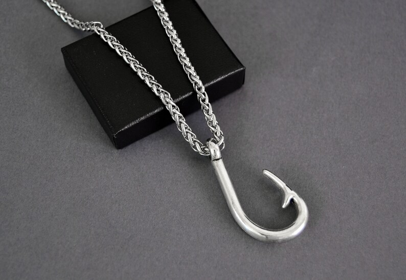 Silver Fish Hook Pendant Necklace Mens With Silver Fish Hook Pendant Necklace Mens With Gift For Men M