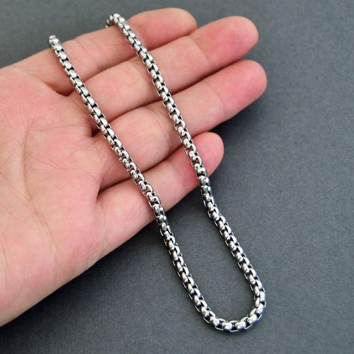 4mm Box Chain Necklace for A Man Silver 