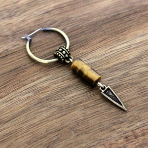 Tiger Eye Earring for a Man, Mans Earring, Gypsy Tigers Eye Hoop Earring, Mans Dangle Earring, Mans Hoop Earring