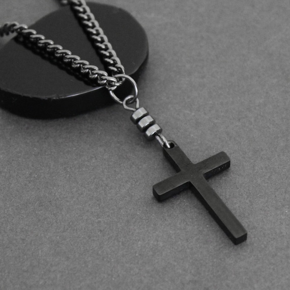 Black Cross Necklace, Sterling Silver Wire Used for Link With 