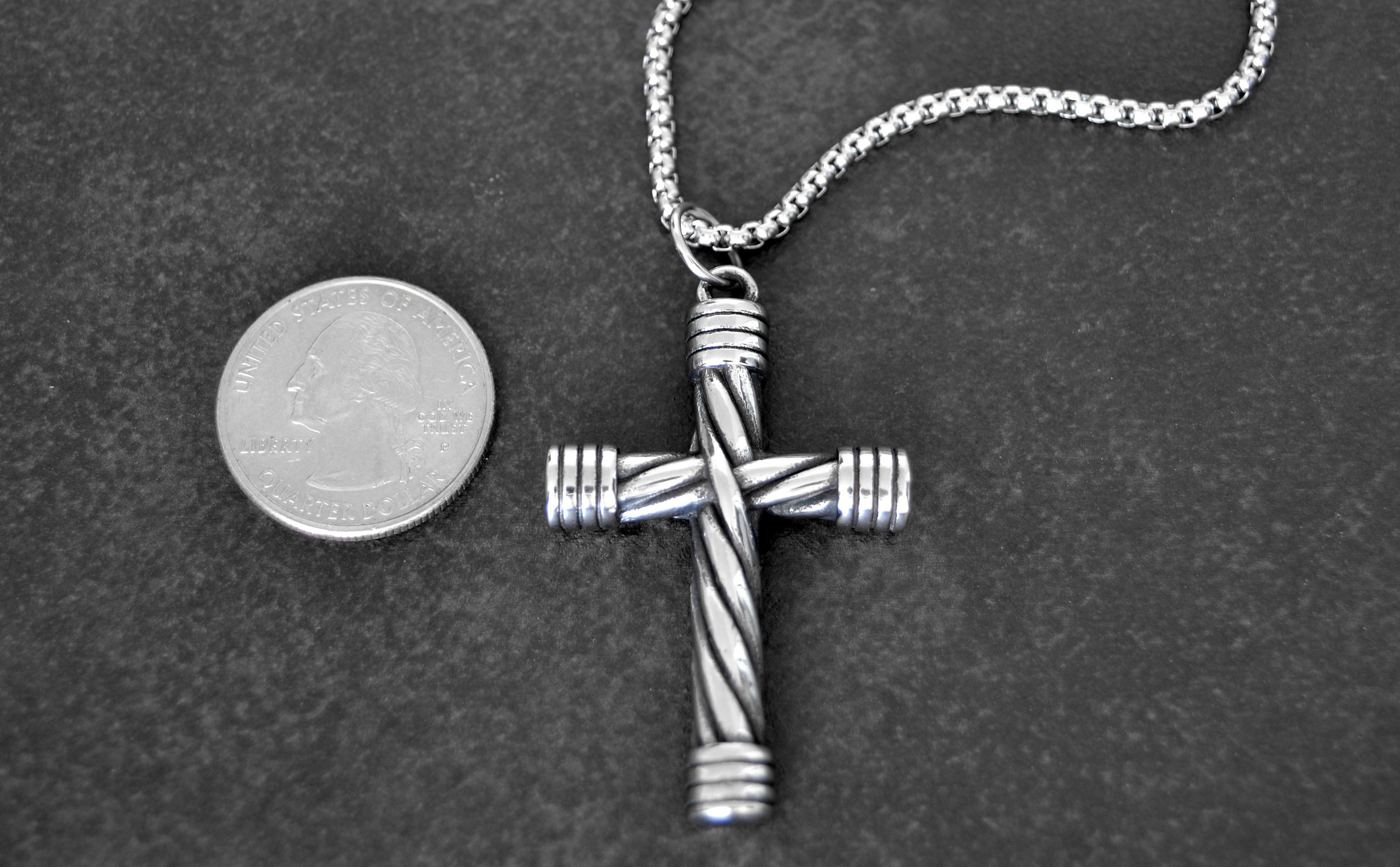 Silver Twist Cross Necklace for Men Heavy Stainless Steel Etsy