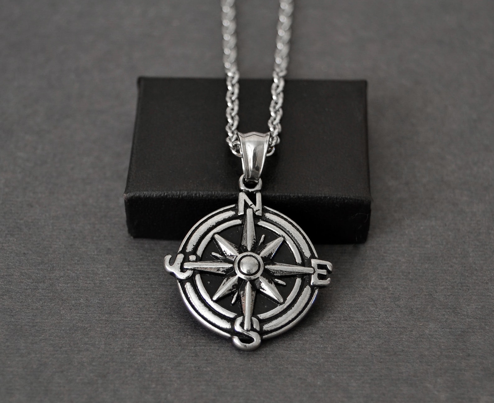 Mens Compass Necklace Silver Compass Necklace for Men Mens Etsy