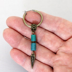 Turquoise Earring for a Man, Larger Hoop Earring, Gypsy Hoop Earring, Mans Dangle Earring, Mans Hoop Earring