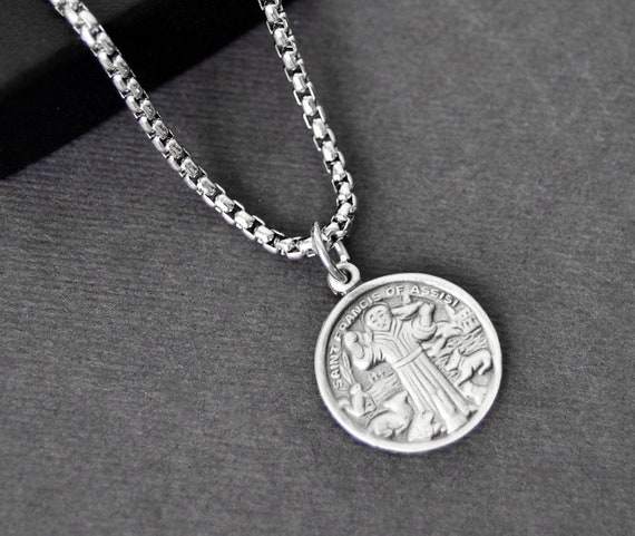 Sterling St Francis Necklace For Men Saint Medal - Saint Francis Pendant Necklace Sterling St Francis Necklace For Men Saint Medal - Saint Francis Pendant Necklace