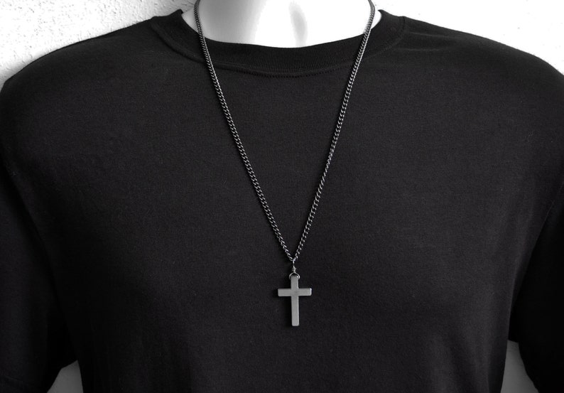Black Necklace Hematite Cross on Black Chain Men/'s Black Cross Necklace Crosses for Men Black Cross Necklace Men/'s Necklaces