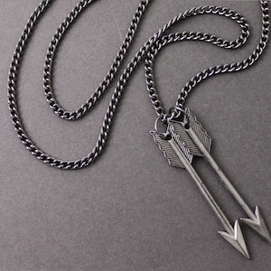 Arrow Necklace, Spear Gunmetal Necklace, Long Arrow Pendant Necklace for Men, Strength Confidence, The Archer BCB