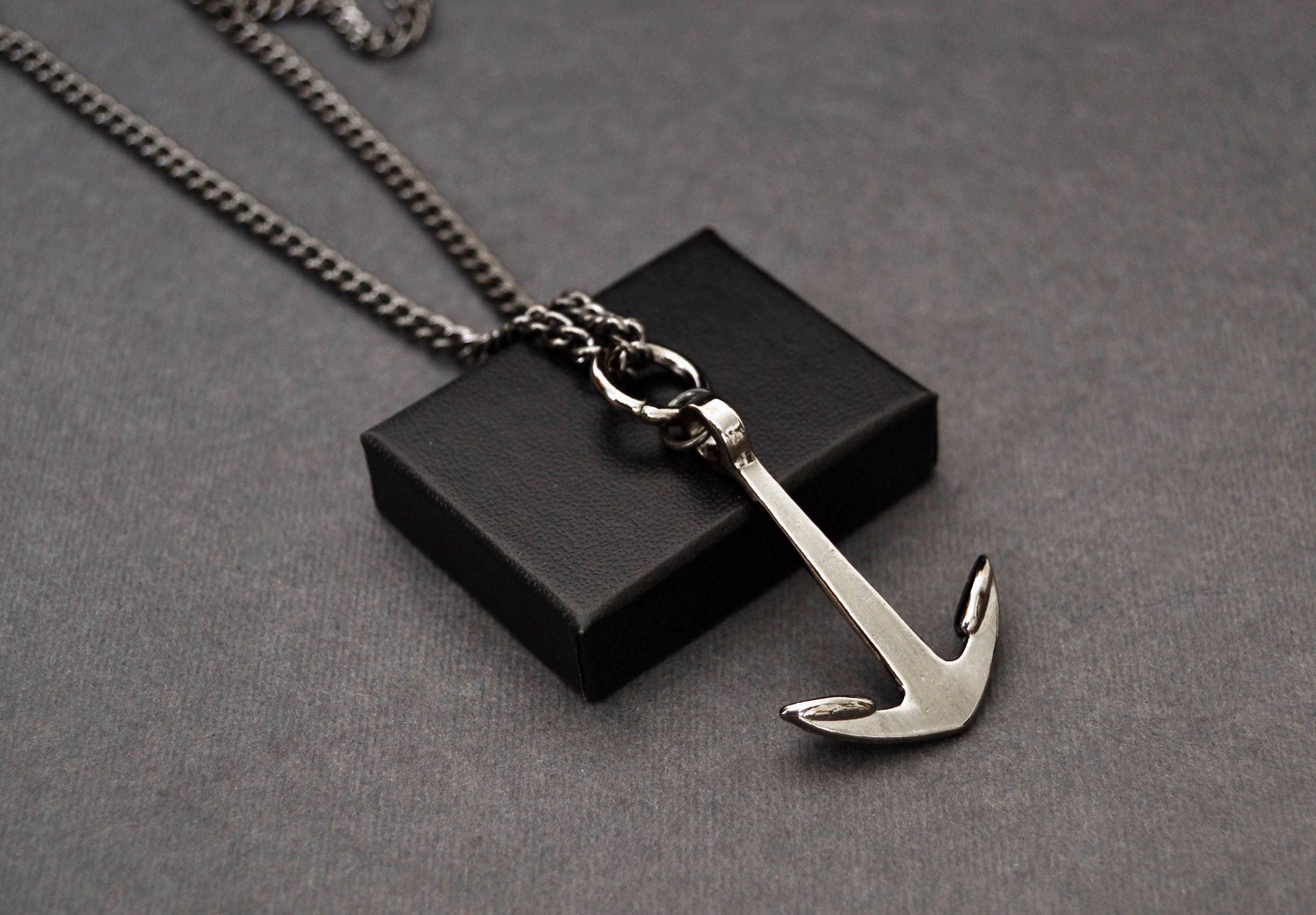 Anchor Necklace Gunmetal Curb Chain 