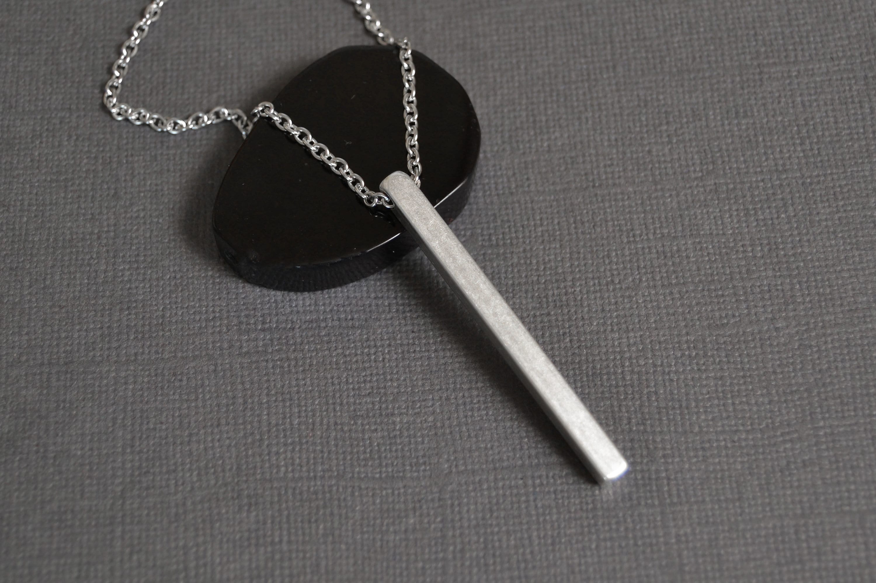 Silver Bar Necklace Mens Bar Pendant Stainless Steel Chain Etsy