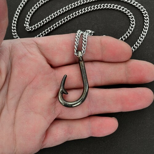 Mens Fish Hook Necklace Necklaces for Men Black Chain Etsy