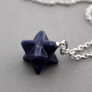 Lapis Necklace, Blue Stone Necklace With Stainless Steel Chain, Genuine Lapis Lazuli Merkaba Pendant