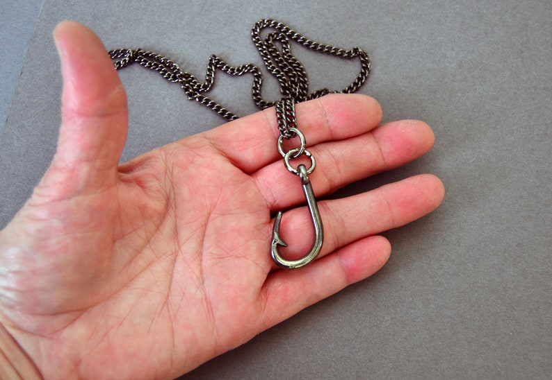 Mens Fish Hook Necklace Necklaces for Men Black Chain Etsy